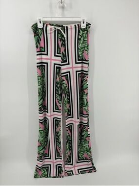 Tropical Stripe Wide-Leg Drawstring Lightweight Beach Pants - Pink, Green, Black